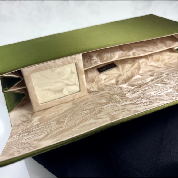 Philip Treacy Green Large Rectangular 13.5”x6” Satin Evening Clutch Purse - Picture 5 of 10